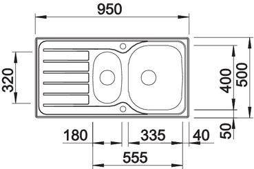 Plan Evier en inox Blanco Lanis 516049 couleur inox 950x500 avec 1 cuve vidage manuel