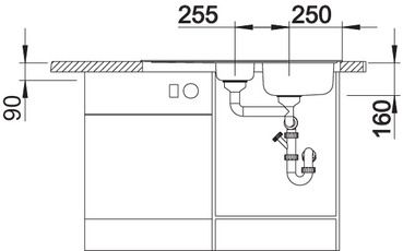 Plan Evier en inox Blanco Lanis 516049 couleur inox 950x500 avec 1 cuve vidage manuel