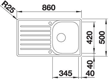 Plan Evier en inox Blanco Lantos 519707 couleur inox 860x500 avec 1 cuve vidage manuel