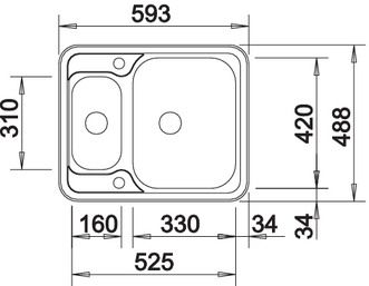 Plan Evier en inox Blanco Lantos 516676 couleur inox 593x488 avec 1 cuve vidage manuel