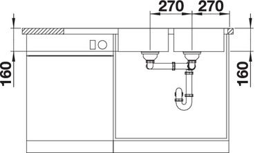 Plan Evier en inox Blanco Lantos 519713 couleur inox 1160x500 avec 2 cuves vidage manuel