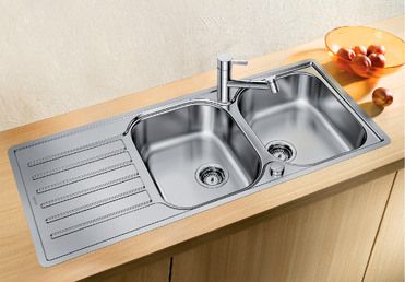 Vue 1 Evier en inox Blanco Lantos 519713 couleur inox 1160x500 avec 2 cuves vidage manuel