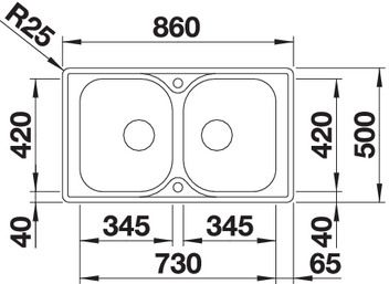 Plan Evier en inox Blanco Lantos 519711 couleur inox 860x500 avec 2 cuves vidage manuel