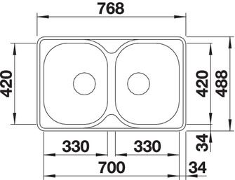 Plan Evier en inox Blanco Lantos 520434 couleur inox 763x490 avec 2 cuves vidage manuel