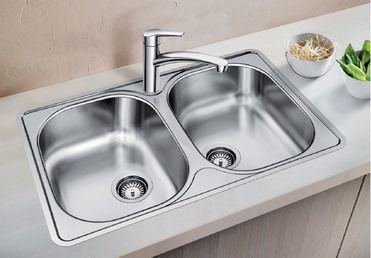 Vue 1 Evier en inox Blanco Lantos 520434 couleur inox 763x490 avec 2 cuves vidage manuel