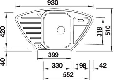 Plan Evier en inox Blanco Lantos 516277 couleur inox 930x510 avec 1 cuve vidage manuel