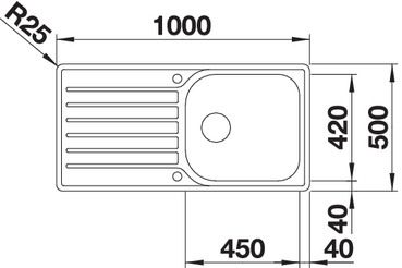 Plan Evier en inox Blanco Lantos 519709 couleur inox 1000x500 avec 1 cuve vidage manuel