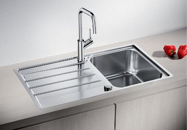 Vue 1 Evier en inox Blanco Lemis 523031 couleur inox 860x500 avec 1 cuve vidage manuel