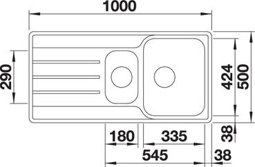 Plan Evier en inox Blanco Lemis 523032 couleur inox 1000x500 avec 1 cuve