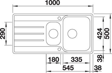 Plan Evier en inox Blanco Lemis 523033 couleur inox 1000x500 avec 1 cuve vidage manuel