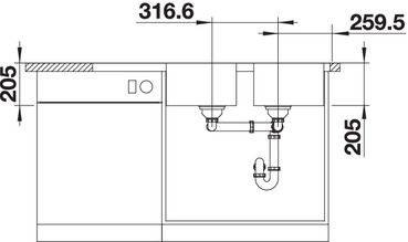 Plan Evier en inox Blanco Lemis 523037 couleur inox 1160x500 avec 2 cuves vidage manuel