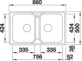 Plan Evier en inox Blanco Lemis 523039 couleur inox 860x500 avec 2 cuves