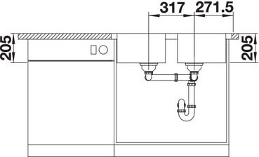 Plan Evier en inox Blanco Lemis 523039 couleur inox 860x500 avec 2 cuves