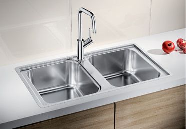 Vue 1 Evier en inox Blanco Lemis 523039 couleur inox 860x500 avec 2 cuves