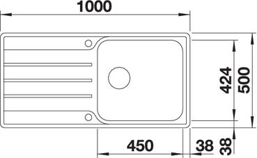 Plan Evier en inox Blanco Lemis 523035 couleur inox 1000x500 avec 1 cuve vidage manuel