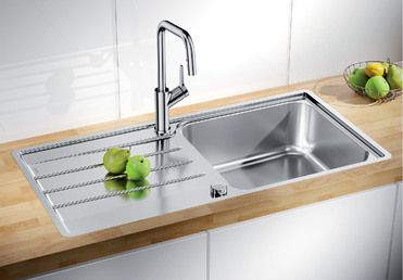 Vue 1 Evier en inox Blanco Lemis 523035 couleur inox 1000x500 avec 1 cuve vidage manuel