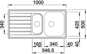 Plan Evier en inox Blanco Livit 516351 couleur inox 1000x500 avec 1 cuve vidage manuel