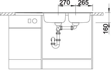 Plan Evier en inox Blanco Livit 517146 couleur inox 1210x500 avec 2 cuves vidage manuel