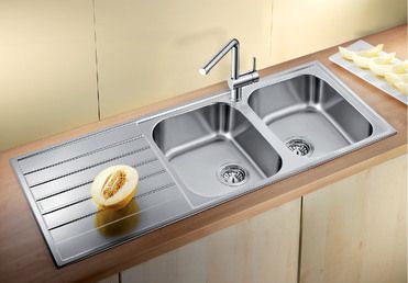 Vue 1 Evier en inox Blanco Livit 517146 couleur inox 1210x500 avec 2 cuves vidage manuel