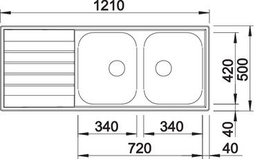 Plan Evier en inox Blanco Livit 514798 couleur inox 1210x500 avec 2 cuves