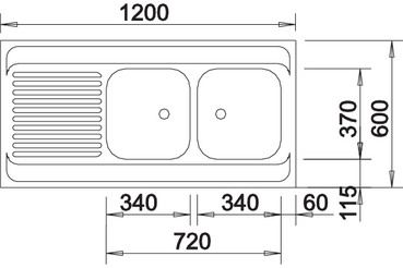 Plan Evier en inox Blanco Blanco 510505 couleur inox 1200x600 avec 2 cuves