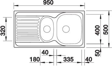 Plan Evier en inox Blanco Tipo 512303 couleur inox 950x500 avec 1 cuve