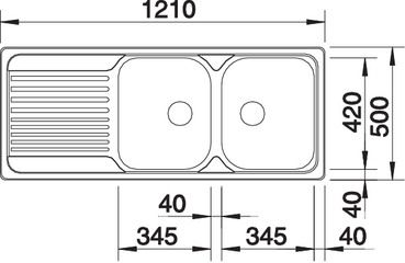 Plan Evier en inox Blanco Tipo 520143 couleur inox 1210x500 avec 2 cuves