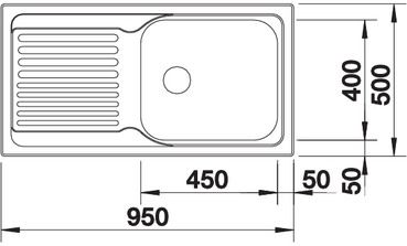 Plan Evier en inox Blanco Tipo 520140 couleur inox 950x500 avec 1 cuve