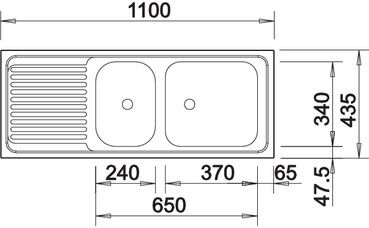 Plan Evier en inox Blanco Top 500847 couleur inox 1100x435 avec 1 cuve