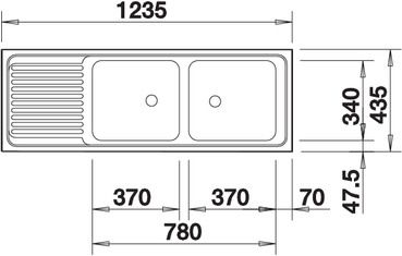 Plan Evier en inox Blanco Top 500374 couleur inox 1235x435 avec 2 cuves