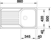 Plan Evier en inox Blanco Tipo 519532 couleur inox 860x500 avec 1 cuve