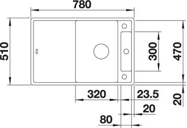 Plan Evier en silgranit® puradur® Blanco Axia 523184 couleur gris rocher 780x510 avec 1 cuve vidage manuel