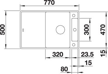 Plan Evier en silgranit® puradur® Blanco Axia 523193 couleur anthracite 770x500 avec 1 cuve vidage manuel