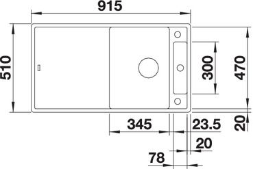 Plan Evier en silgranit® puradur® Blanco Axia 523215 couleur anthracite 915x510 avec 1 cuve vidage manuel