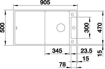 Plan Evier en silgranit® puradur® Blanco Axia 523225 couleur anthracite 905x500 avec 1 cuve vidage manuel