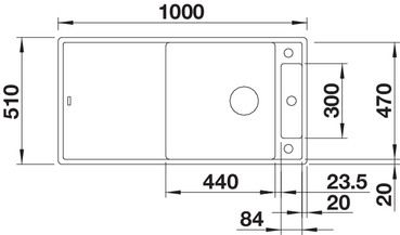 Plan Evier en silgranit® puradur® Blanco Axia 523510 couleur anthracite 1000x510 avec 1 cuve vidage manuel