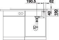 Plan Evier en silgranit® puradur® Blanco Axia 523510 couleur anthracite 1000x510 avec 1 cuve vidage manuel