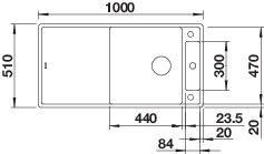 Plan Evier en silgranit® puradur® Blanco Axia 523500 couleur anthracite 1000x510 avec 1 cuve vidage manuel