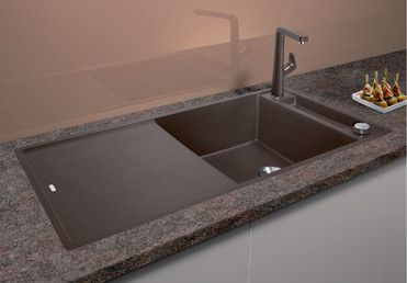 Vue 1 Evier en silgranit® puradur® Blanco Axia 523520 couleur anthracite 990x500 avec 1 cuve vidage manuel