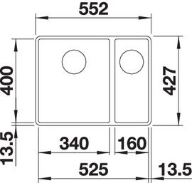 Plan Evier en silgranit® puradur® Blanco Subline 523568 couleur anthracite 552x427 avec 1 cuve vidage automatique