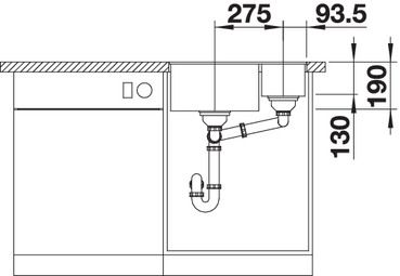 Plan Evier en silgranit® puradur® Blanco Subline 523568 couleur anthracite 552x427 avec 1 cuve vidage automatique