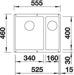 Plan Evier en silgranit® puradur® Blanco Subline 523548 couleur anthracite 555x460 avec 1 cuve vidage automatique