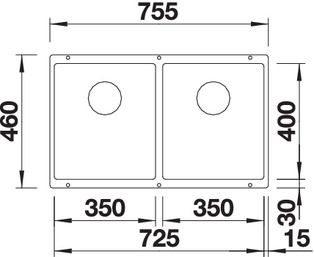 Plan Evier en silgranit® puradur® Blanco Subline 523574 couleur anthracite 755x460 avec 2 cuves vidage automatique