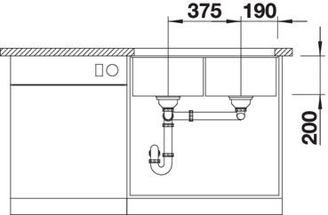 Plan Evier en silgranit® puradur® Blanco Subline 523574 couleur anthracite 755x460 avec 2 cuves vidage automatique