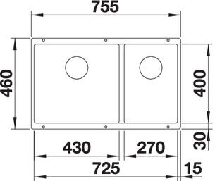 Plan Evier en silgranit® puradur® Blanco Subline 523151 couleur anthracite 755x440 avec 2 cuves vidage automatique