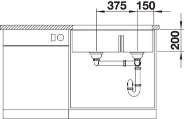 Plan Evier en silgranit® puradur® Blanco Subline 523151 couleur anthracite 755x440 avec 2 cuves vidage automatique