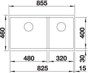 Plan Evier en silgranit® puradur® Blanco Subline 523584 couleur anthracite 855x460 avec 2 cuves vidage automatique