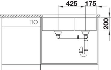 Plan Evier en silgranit® puradur® Blanco Subline 523584 couleur anthracite 855x460 avec 2 cuves vidage automatique