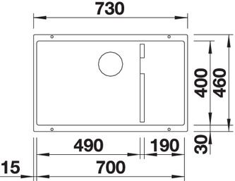 Plan Evier en silgranit® puradur® Blanco Subline 523454 couleur alumétallic 730x460 avec 1 cuve vidage automatique