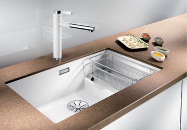 Vue 1 Evier en silgranit® puradur® Blanco Subline 523454 couleur alumétallic 730x460 avec 1 cuve vidage automatique